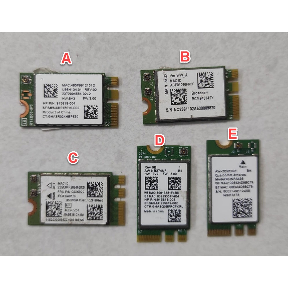การ์ด WiFi WLAN + Bluetooth 4.0 AW-NB274NF AW-CB231NF BCM943142Y QCNFA435 QCNFA335 RTL8723DE
