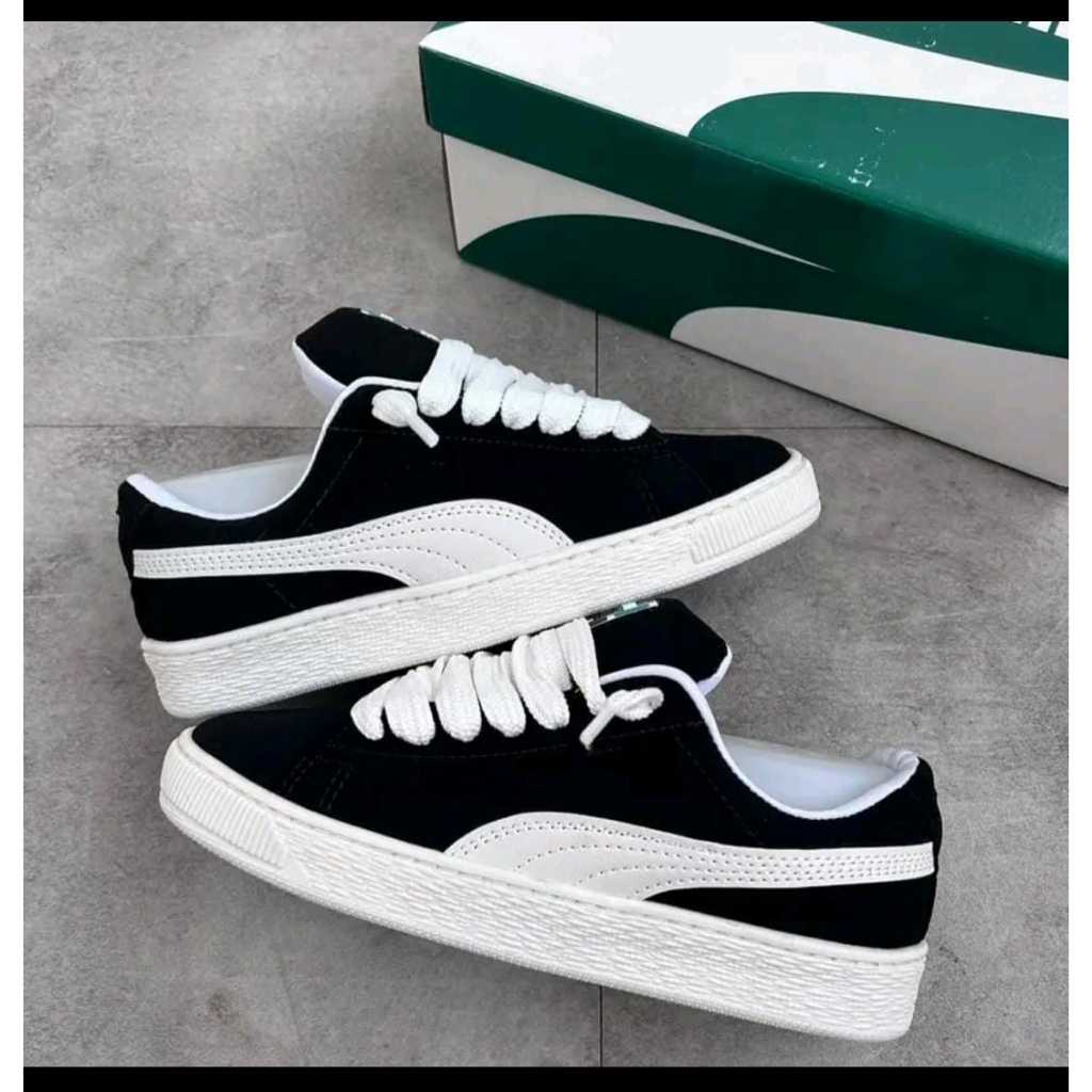 สีดําและสีขาว Suede XL Fat Shoes สําหรับผู้ชายและผู้หญิง // Suede XL สีดําและสีขาวผู้ชายและผู้หญิง 1