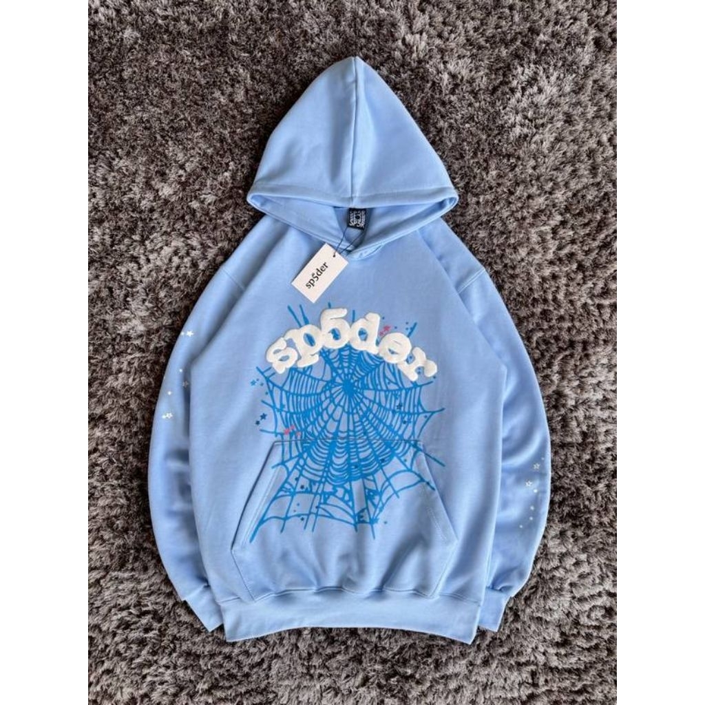 HOODIE SP5DER COTTON WRAPS HIP HOP Y2K SKY BLUE SHIRT SWETER MEN WOMEN FULL TAG LABEL