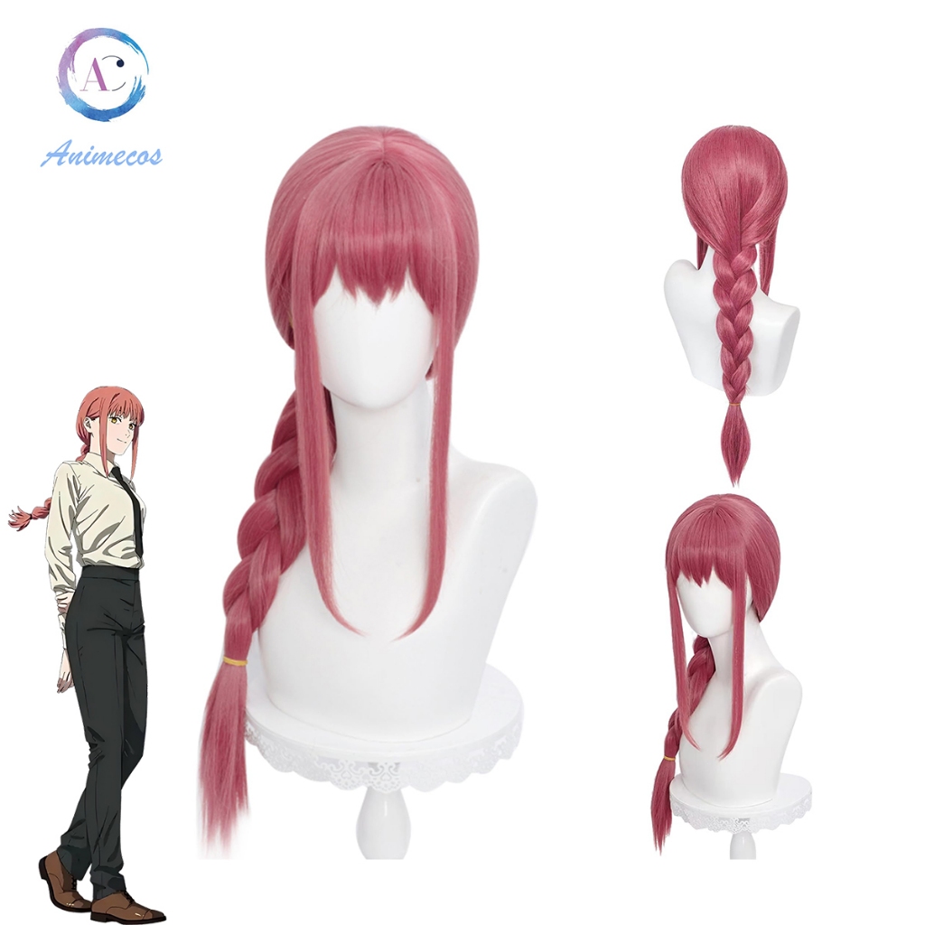Makima วิกผมสีแดงพร้อมวิกผมถักสําหรับผู้หญิงคอสเพลย์วิกผมผมหางม้าวิกผมสําหรับอะนิเมะ Chainsaw-Man