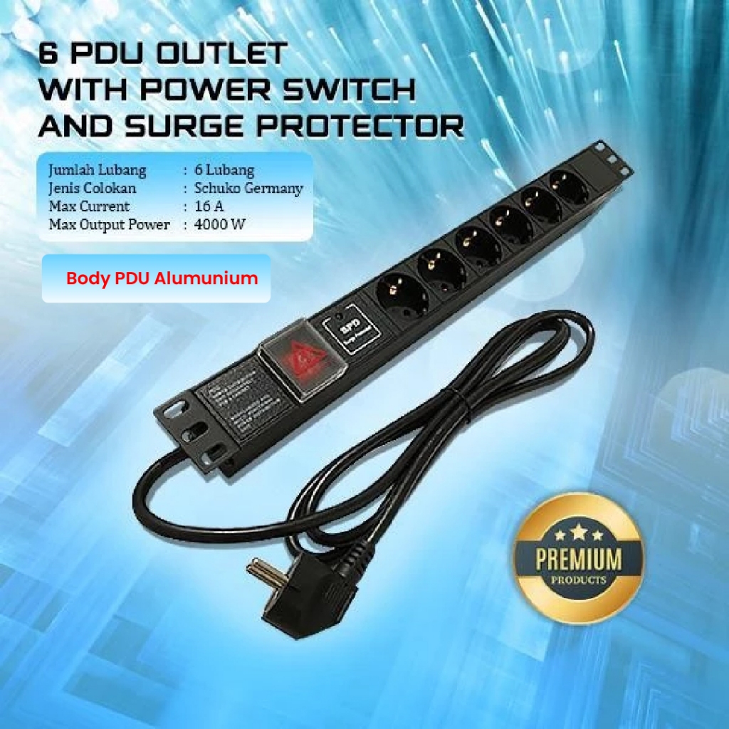 PDU 6 Outlet 16A พร้อมป้องกันไฟกระชาก / PDU 6 ซ็อกเก็ต 16A + ป้องกันฟ้าผ่า