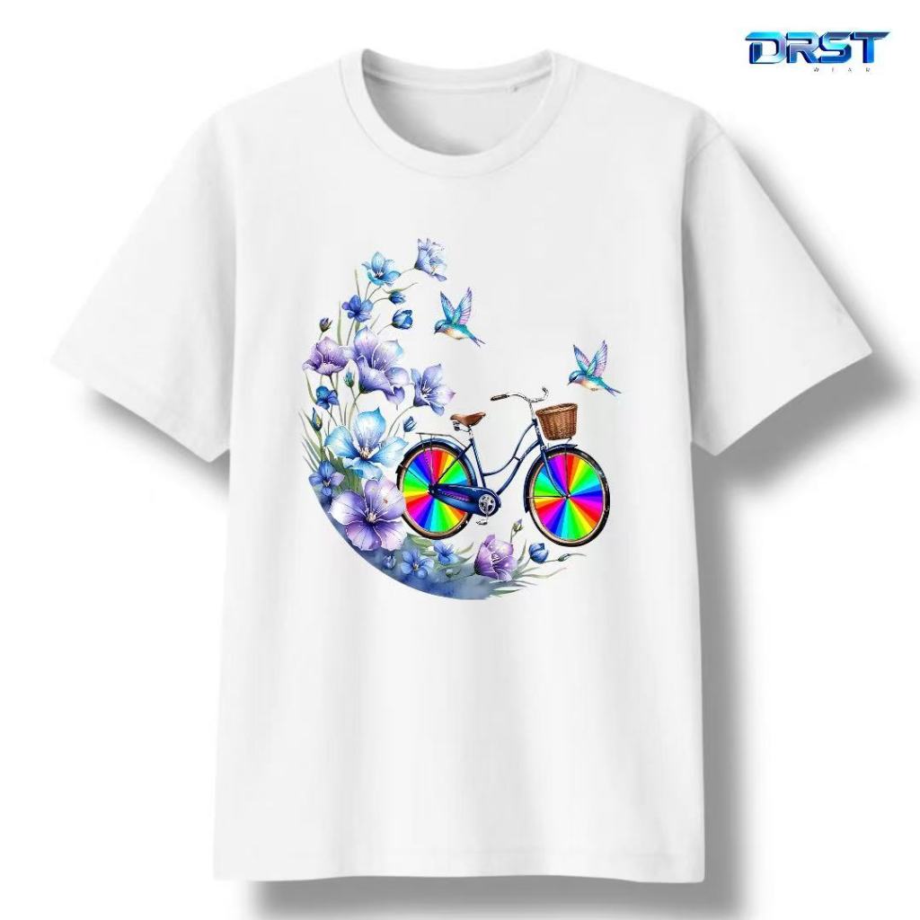 DRST.WEAR - เสื้อยืดสตรี Distro FLOWER AND RAINBOW BIKE เสื้อยืด DR-0642 Tops