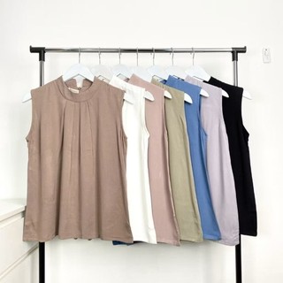 Inner Rayon Twill Premium Standar-Jumbo Turtleneck Tanpa Lengan Krah Tinggi Blus Wanita KoreanKekinian