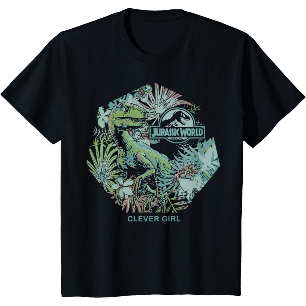 เสื้อยืด Jurassic Park Raptor Clever Girl Tropical ของ Amber สําหรับเด็กและผู้ใหญ่ 24s