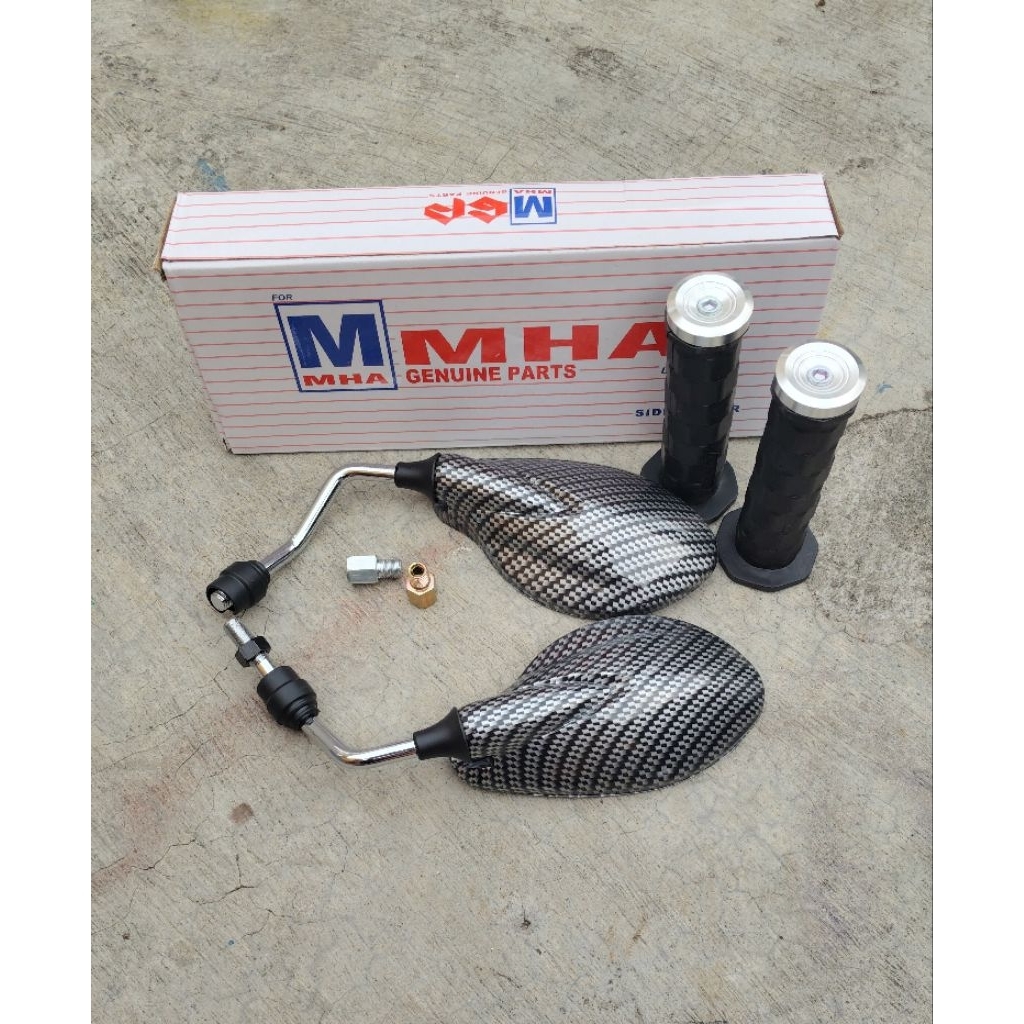 X1 คาร์บอน MHA MIRROR PACKAGE CROM STEM PLUS SQUARE HANDGRIP + UNIVERSAL FLAT VISOR PNP H0NDA-Y4MAHA
