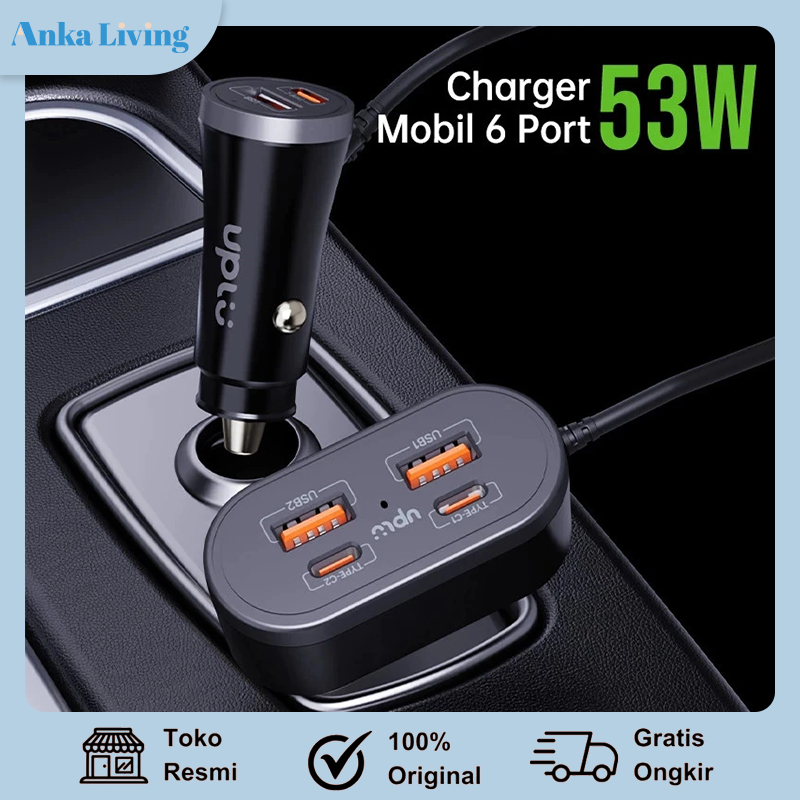 Anka Living-Car Charger 6 พอร์ต Fast Charging Output 53w Max 3 Usb + 3 Type C Quick Charge 3.1A
