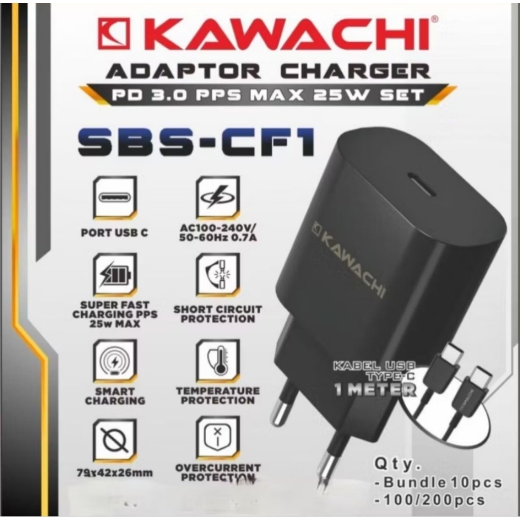 ชุดอะแดปเตอร์ชาร์จ Kawachi PD 3.0 PPS 25Watt SBS-CF1 ฟรีสาย USB Type C