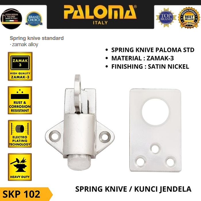 PALOMA SKP 102 Latch Lock Slot Window Spring Knive Window Standard Satin Nickel Silver