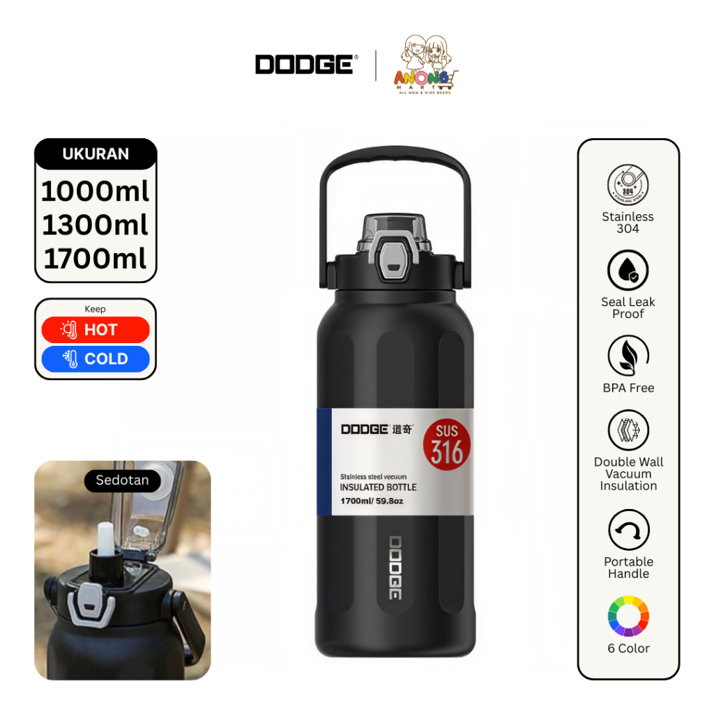 TERMOS DODGE รุ่นใหม่ Thermos Tumbler สูญญากาศหุ้มฉนวนสแตนเลส SUS 316 1.3L & 1.7L