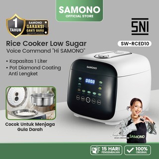 SAMONO Rice Cooker 1L Smart Digital Magic Com Mini Kecil Estetik Panci Anti Lengket Blue Diamond Coating Penanak Nasi Rendah Gula Sehat 2 Mode Kontrol Praktis Low Watt 500 Watt Alat Masak Serbaguna Apartemen Anak Kos RCED10