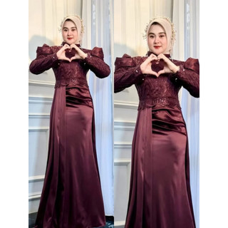 Callista Dress Kondangan Simple Elegan Gamis Pesta Mewah Elegan Dress Burgundy Gamis Kondangan