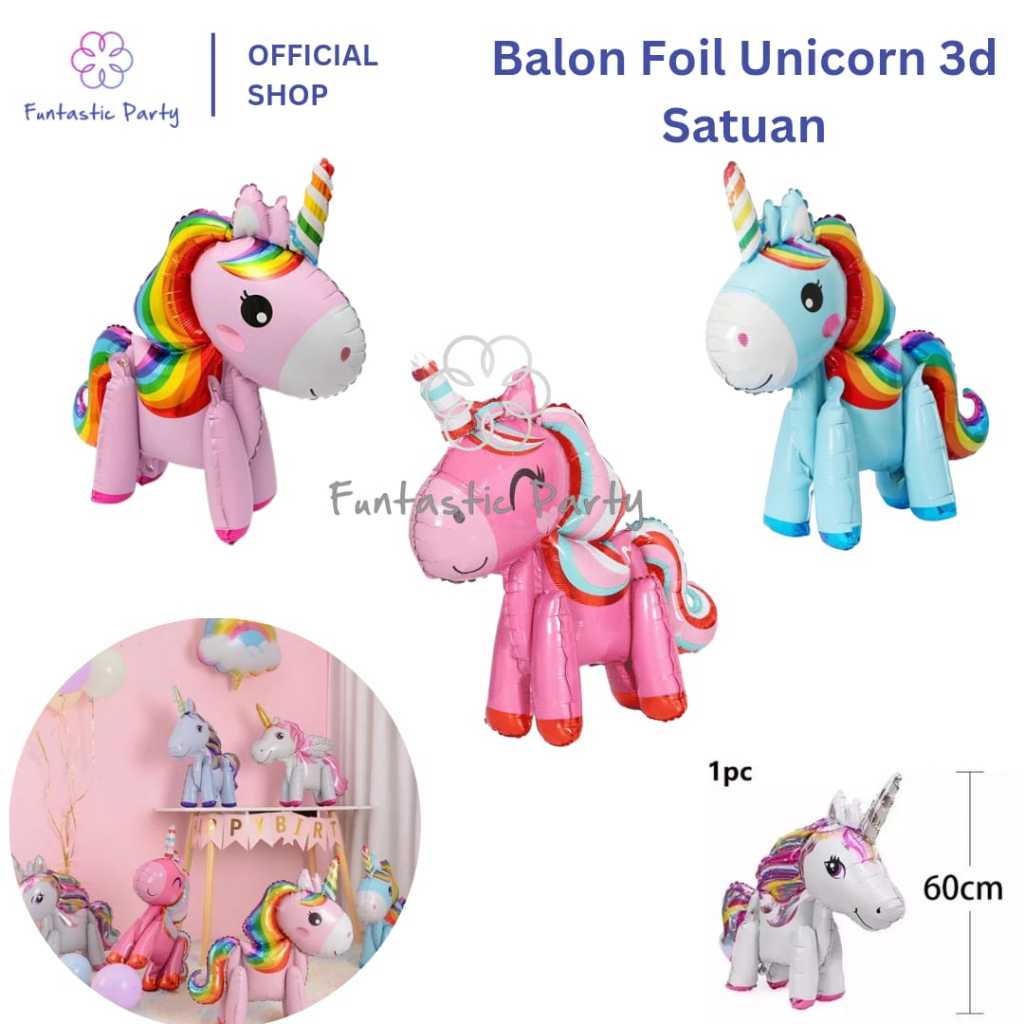 [FUNTASTICPARTY]Unicorn 3D Standing / Horse Foil Balloon with Legged Horn