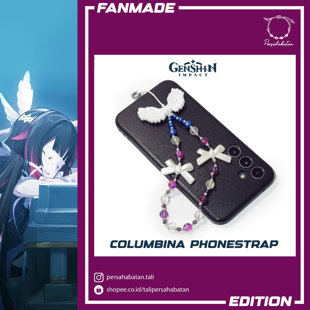 GANTUNGAN Genshin Columbuna Nod Krai Phonestrap HP Hanger Magenta White Blue Moon Wing Ribbon