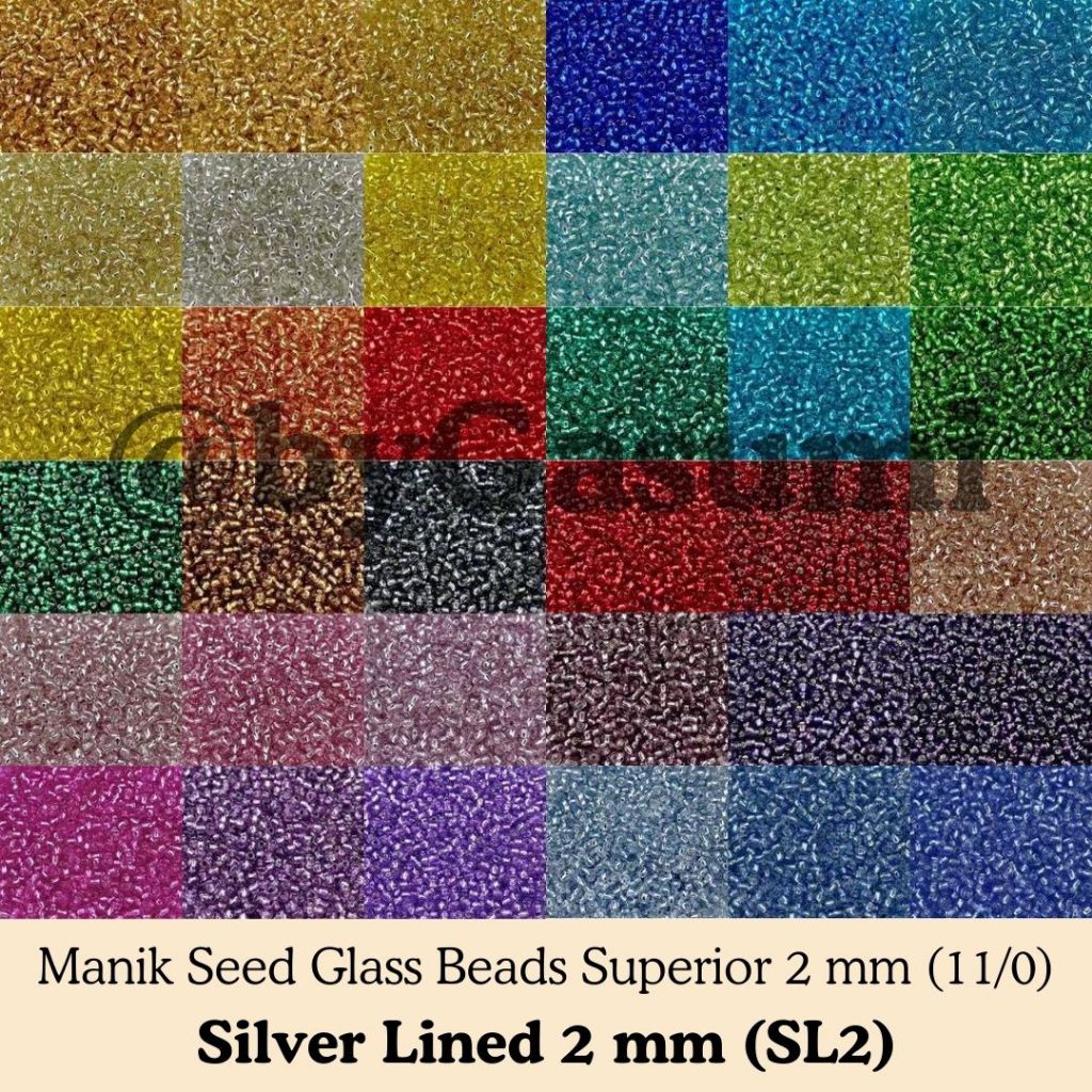 (SL) พรีเมี่ยมลูกปัดขนาด 2 มม. 11/0 เงินเรียงรายลูกปัดแก้วเงินกลางประกายรอบ 10 กรัมรอบทรายขนาดเล็กที