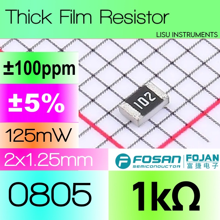 1k 0855 ±5% 125mW ตัวต้านทานฟิล์มหนา SMD 1kΩ 102 FRC0805F1202TS FOJAN