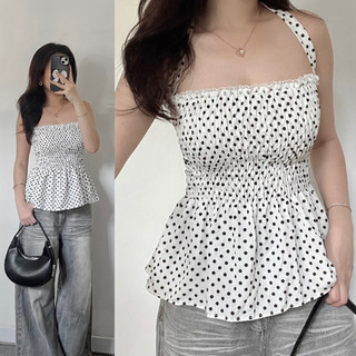 CLOTHIER | Hailey Polkadot Top - Atasan Halter Polka Ruffle Milkmaid Baby Doll Wanita