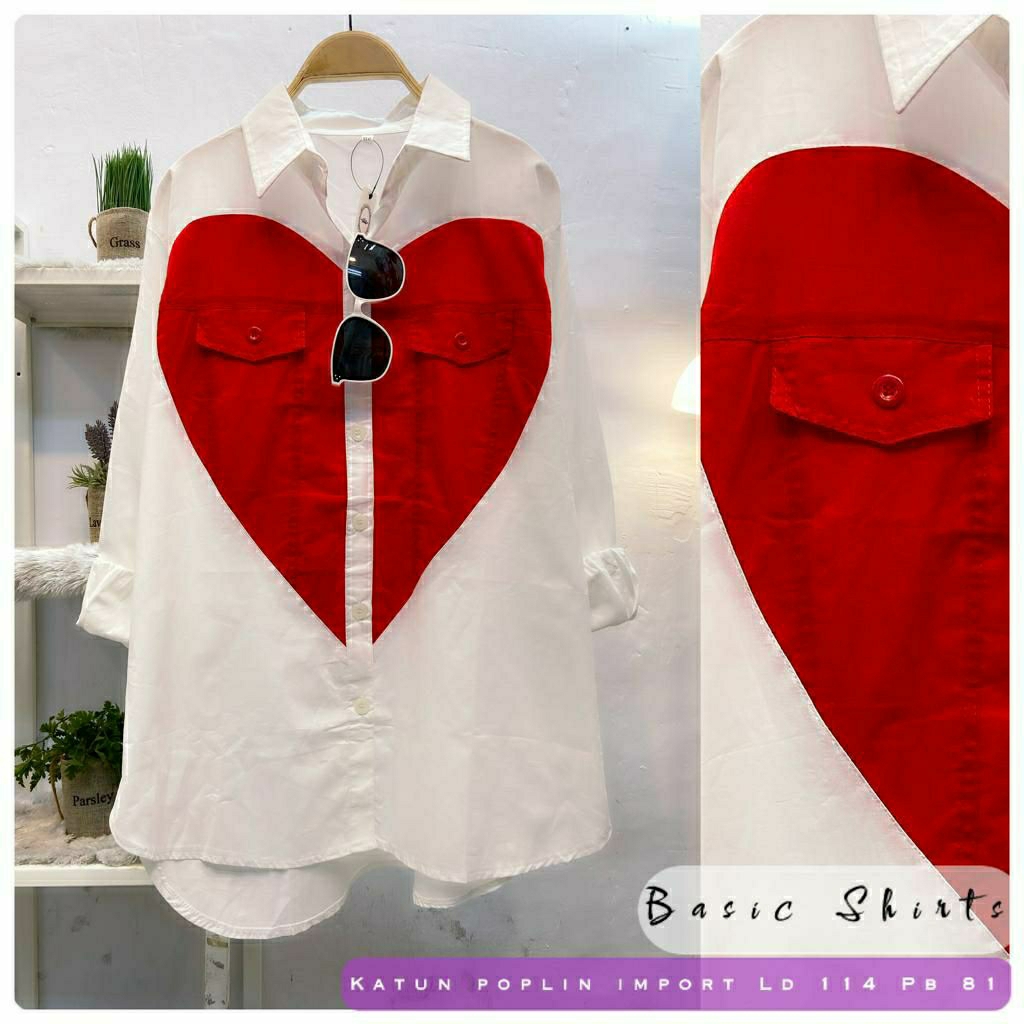 KATUN KEMEJA Love Basic Shirts ผ้าคอตตอนป๊อปลินนําเข้า เสื้อใส่ XXL รอบอก 114 กระดุมแอคทีฟ ยั่วๆ สวย