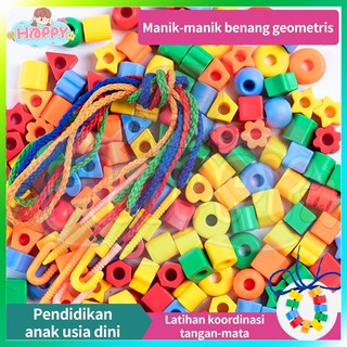 Manik-manik Tali Primer Mainan Edukasi Montessori, Manik-manik Pelangi Warna-warni Untuk Anak-anak