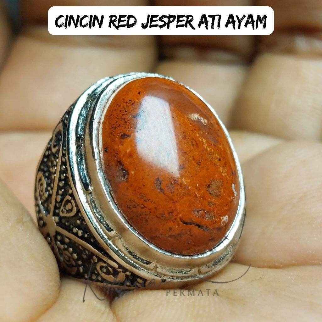 MERAH แหวนหินไก่ Jester Ati สีแดง / Jester Red Heart แหวนธรรมชาติหรูหราสุด Alpaca Agate