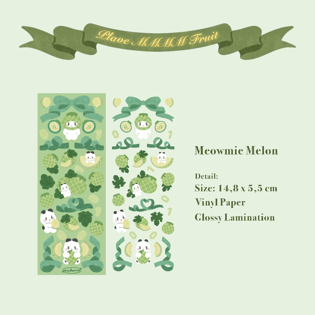 แผ่นสติ๊กเกอร์ผลไม้ Meowmie Melon Plave || แผ่นสติ๊กเกอร์ Mini Deco Journal โดย Snowberriez