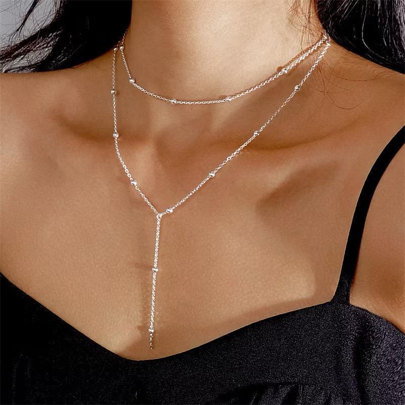 Gayawinna 2 ชั้นสร้อยคอแฟชั่น Silver Gold Bead Necklace GKL009
