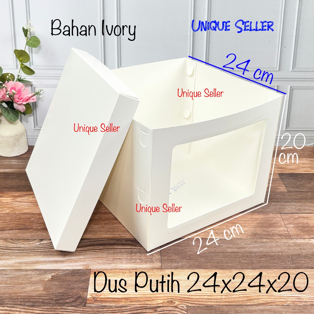กล่องทาร์ตเค้กวันเกิด สูง 24x24x20 ซม. สีขาวงาช้าง / กล่องกระเช้า 24 x 24 x 20