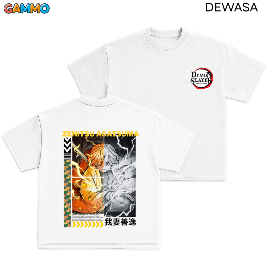เสื้อยืดผู้ใหญ่ Demon Slayer Zenitsu เสื้อยืดสีขาวสําหรับผู้ชายและผู้หญิง
