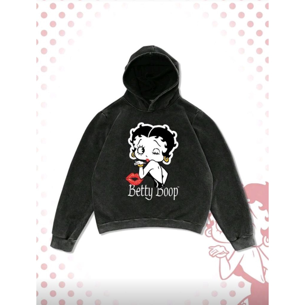 ROMWE MEN Betty Boop | ROMWE Vintage Distressed รูปการ์ตูนกราฟิกเสื้อฮู้ดผู้ชาย