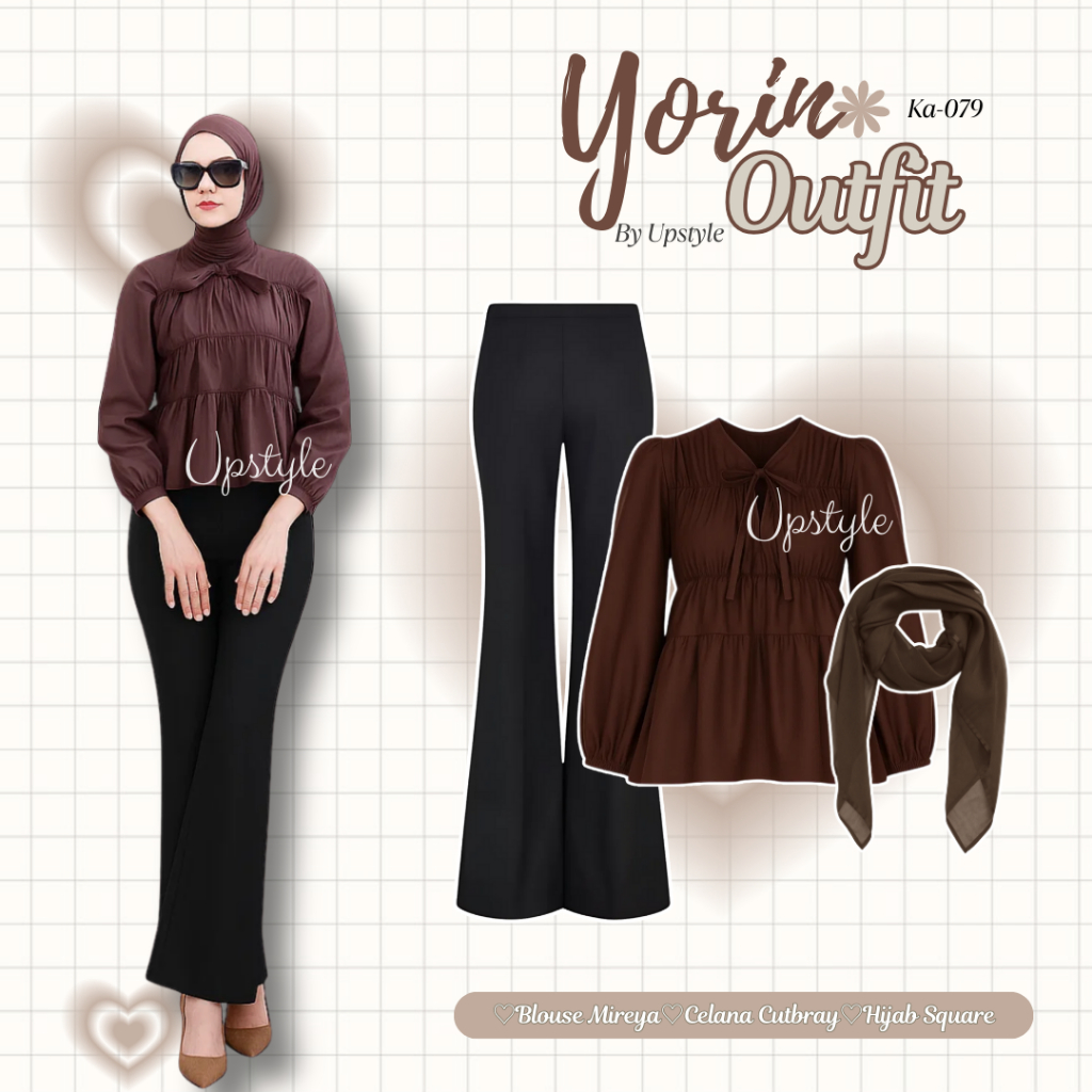 Upstyle - ชุด Yorin ชุดลําลองสไตล์เกาหลี Mahogany (เสื้อ Mireya + กางเกง Cutbray + Bella Square Hija
