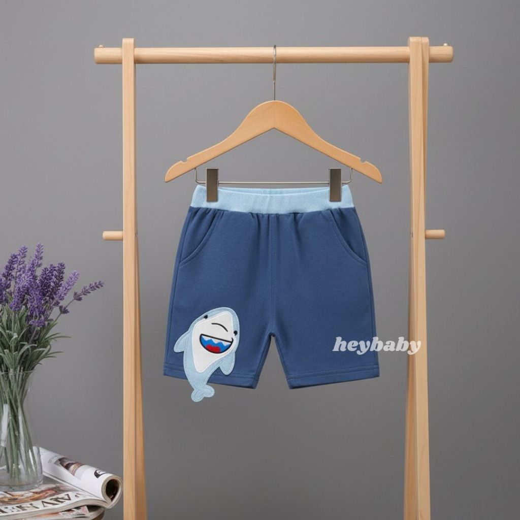HEYBABY-Password กางเกงขาสั้นลาย Shark Max กางเกงจ็อกเกอร์สําหรับเด็ก 1-7 ปี