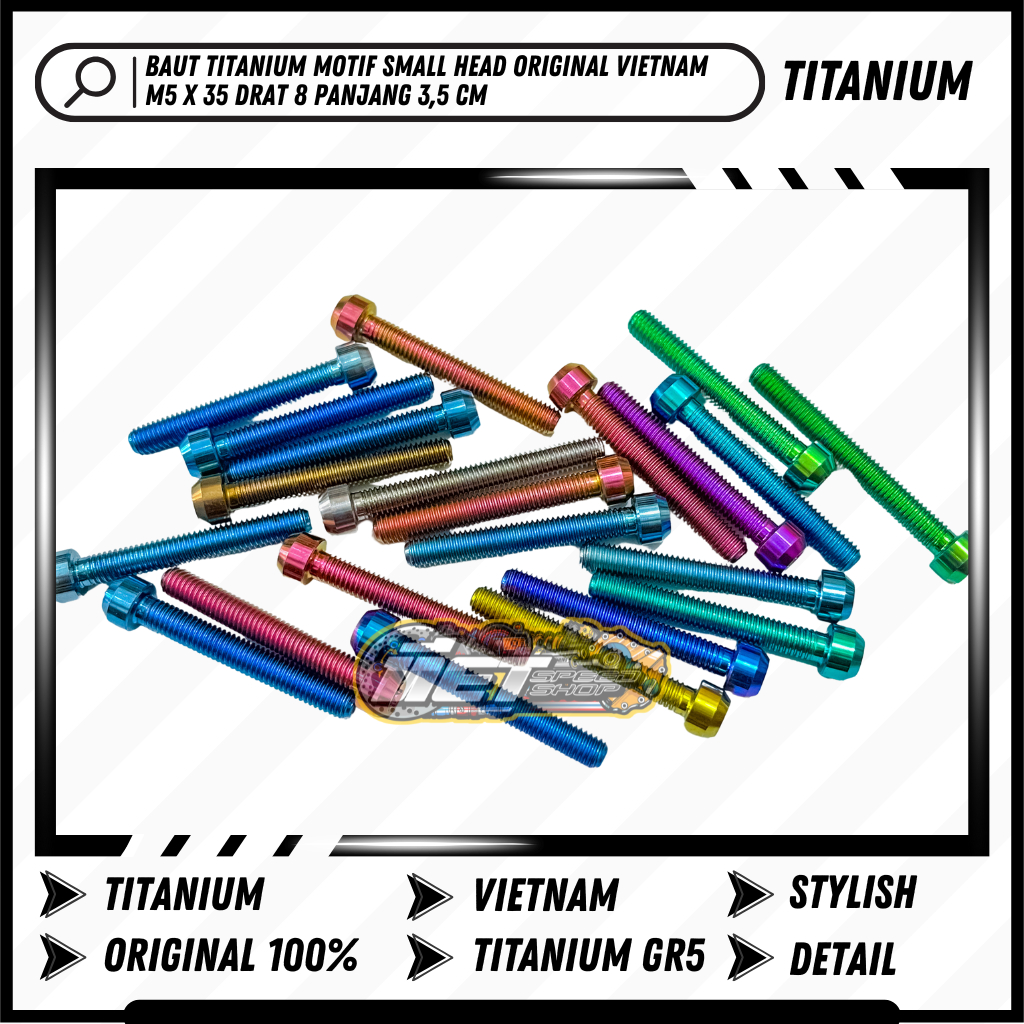Titanium Bolt M 5 x 35 ด้ายเล็ก 8 ความยาว 3.5 ซม. GR5 | Silver Brown Light Blue Gold Pink Maroon Pur