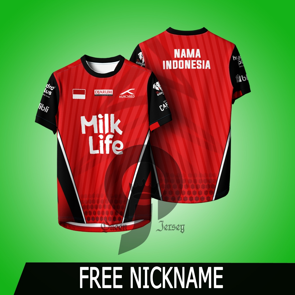 ใหม่ล่าสุด INDONESIAN BADMINTON JERSEY DJARUM MILK LIFE ชื่อฟรี