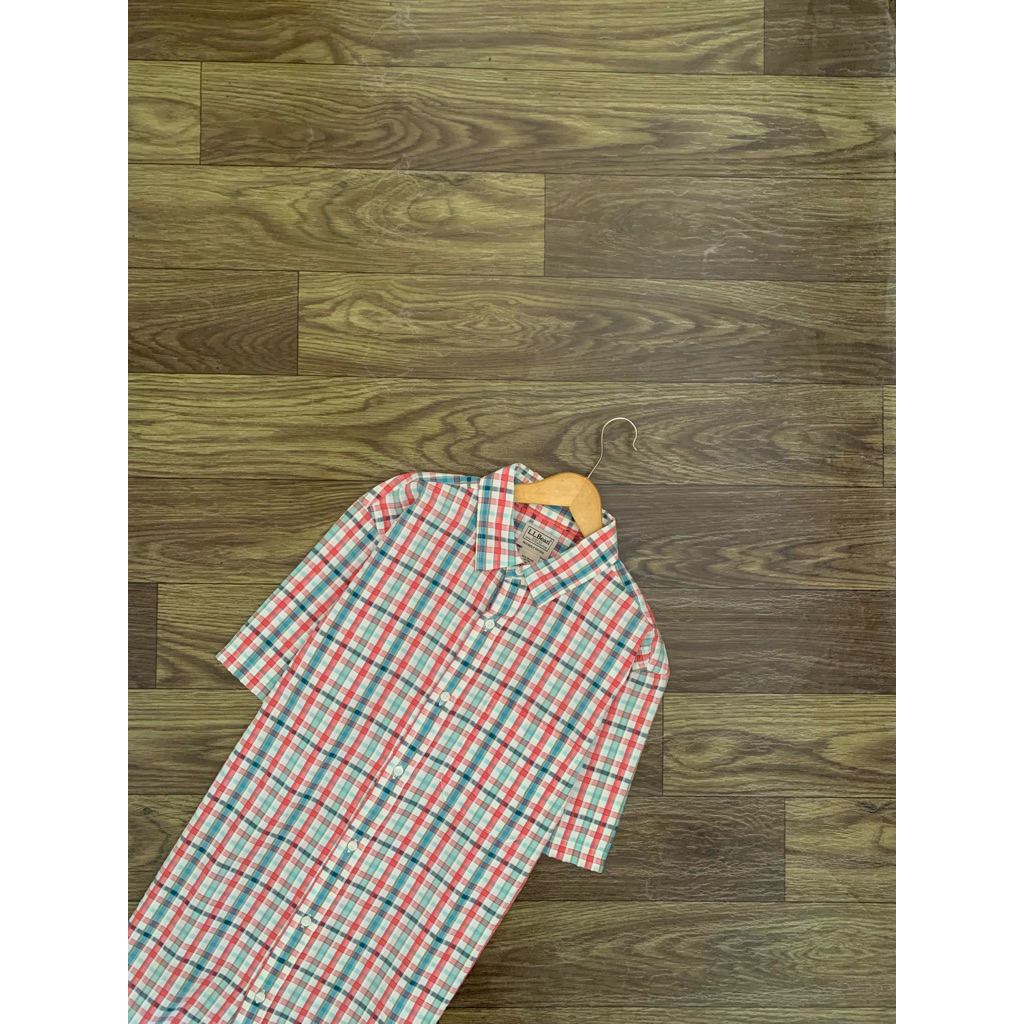 KEMEJA LL BEAN เสื้อเชิ้ตแขนสั้นลายตารางแบรนด์ KEMEJA LL BEAN