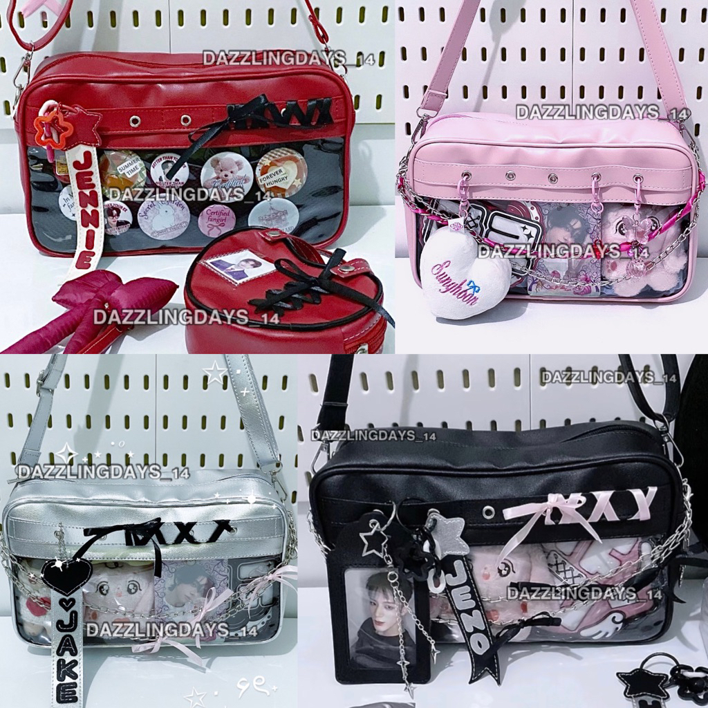 TRANSPARENT PVC BAG CONCERT BAG ITA BAG KPOP TRANSPARENT PVC BAG CONCERT กระเป๋าสะพายไหล่สีดําสีชมพู