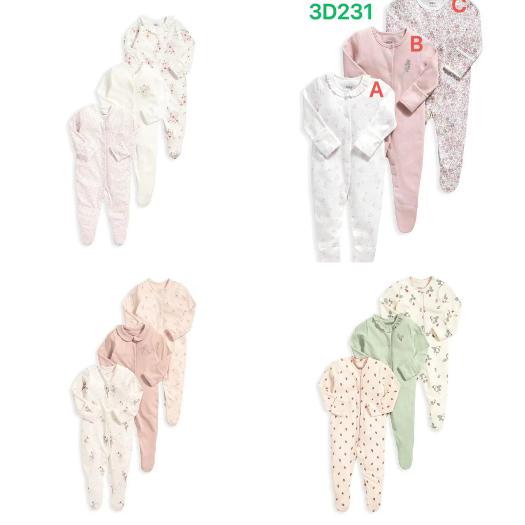 PG131-PG133 || MAAPAS BABY GIRL SLEEPSUIT 3 in 1 ชิ้น CLOSED LEGS PREMIUM QUALITY COTTON 0-12 เดือน