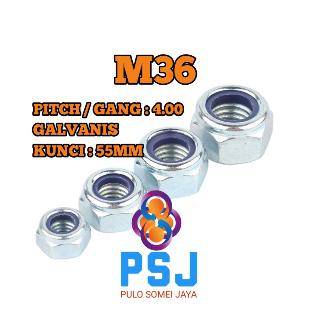 น็อตไนลอน M36 x 4.00 คีย์ 55 / น็อตล็อคชุบสังกะสี M36