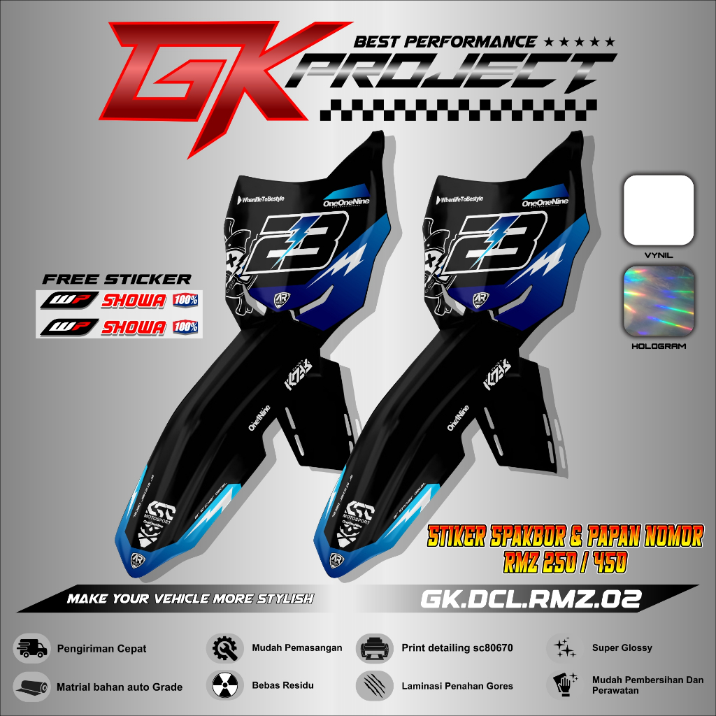 RMZ 250 จํานวนแผ่นและบังโคลนสติกเกอร์รูปลอกบอร์ด + บังโคลนหน้า RMZ 250 / 450 GK 02