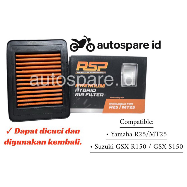 RSP Premium Hybrid กรองอากาศ Yamaha R25 | Mt25 - Gsx R150 | Gsx S150