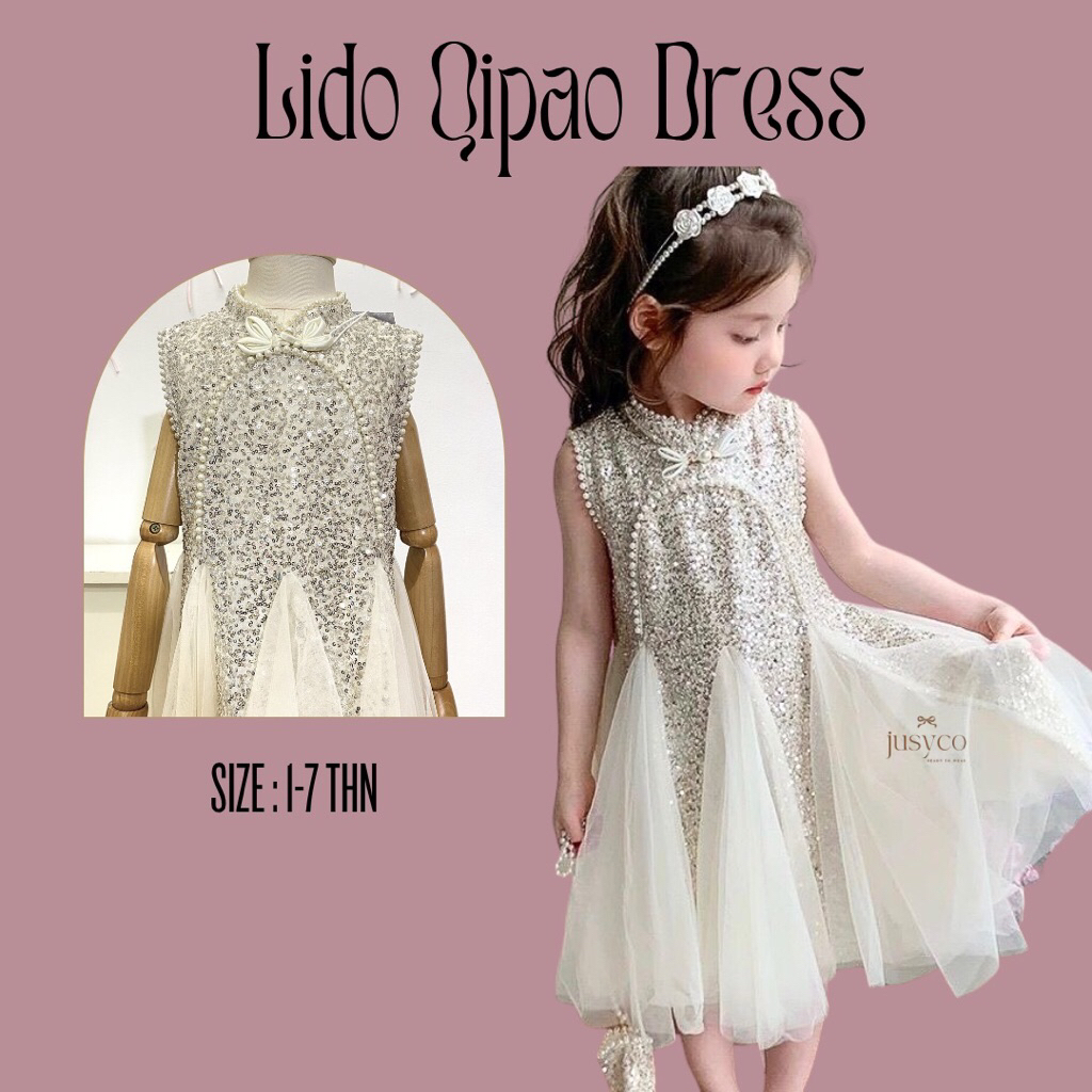 Lido Sequins Qipao Dress / Sleeve Girls Party Qipao Dress