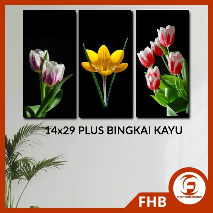 FHB WALL DECORTATION 14X29 FLORAL FLOWERS LIVING ROOM DECORTATION PLUS WOODEN FRAME BNN CODE