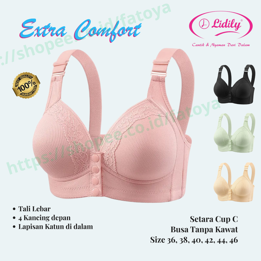 Lifily Bra Extra Comfort Foam Bra ไม่มีสายไฟปุ่มด้านหน้าถ้วยขนาดใหญ่เทียบเท่ากับถ้วย C ขนาด 36-46