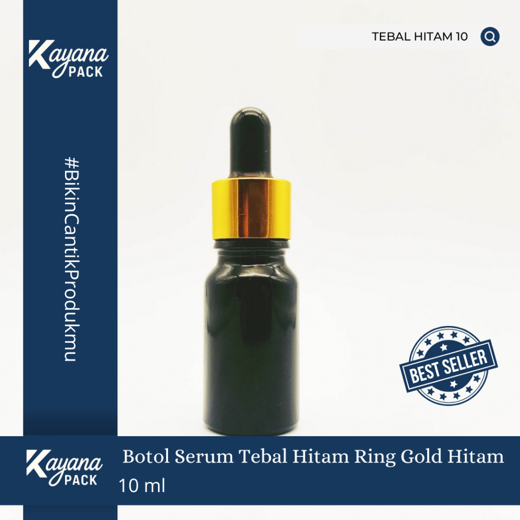 ขวดเซรั่ม THICK PIPETTE 10ML พร้อมแหวนทองและยางสีดํา / ขวดวิตามิน 10ML (สีดําหนา 10)