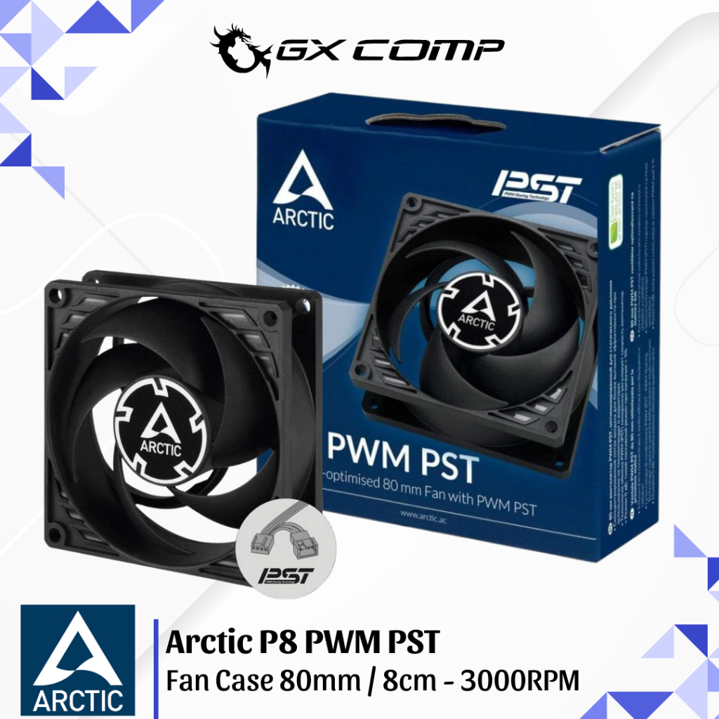 Arctic P8 PWM พัดลมแพ็คเดี่ยวสีดํา - 80 มม. 8 ซม. 3000Rpm
