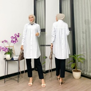 Zella Tunik polos polo linen kancing depan belakang|| kemeja wanita polos pololinen
