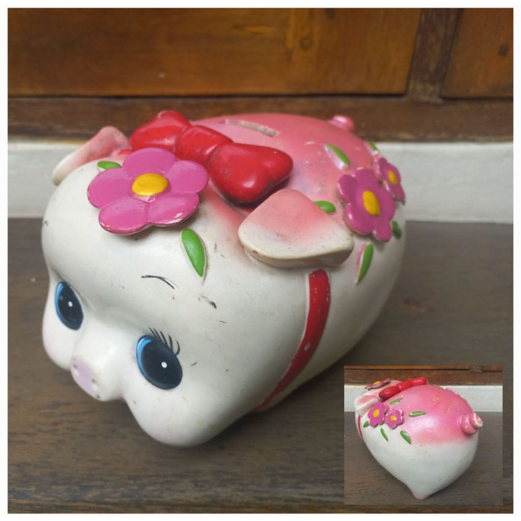 MERAH Coin bank Piggy bank Big Pig Big Piggy Red Ribbon