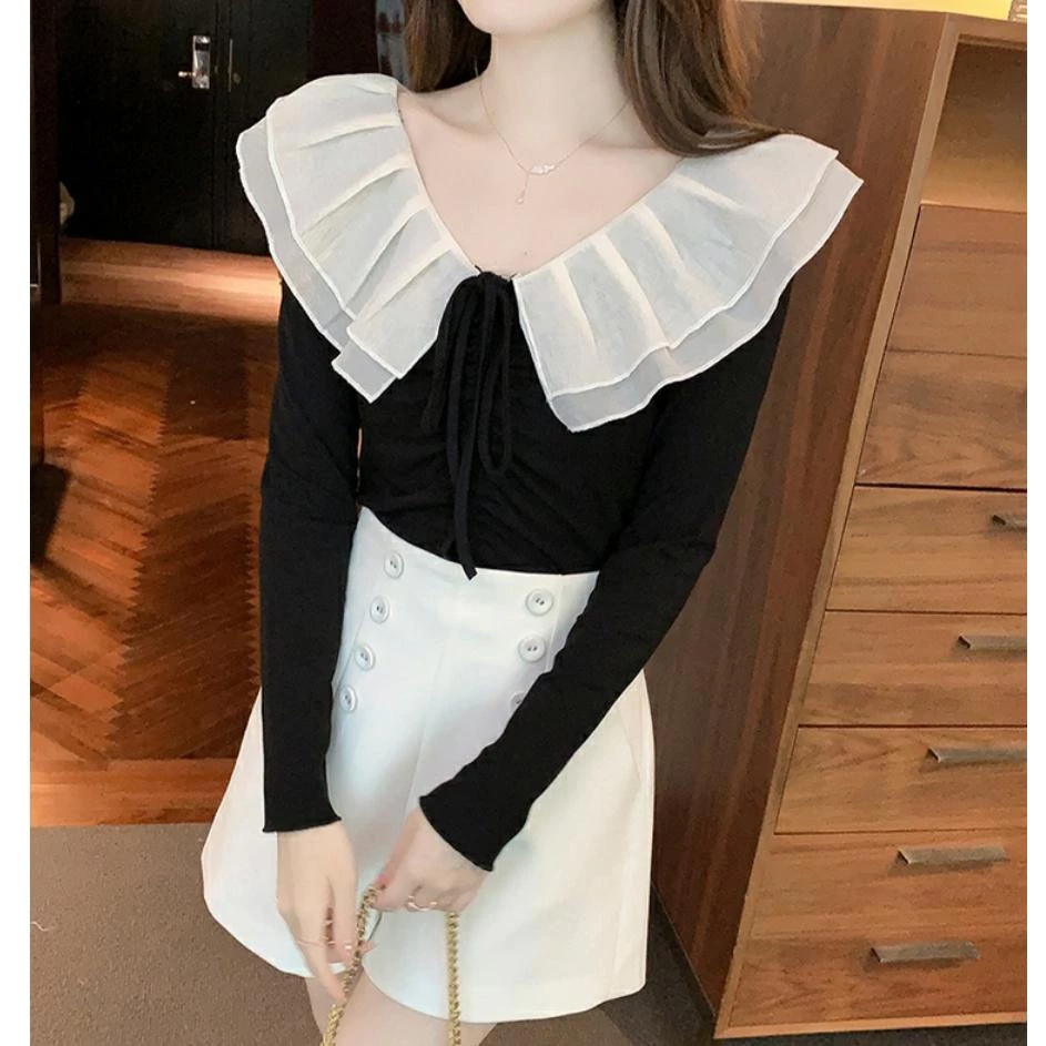 READY BLOUSE JONNA LAYERED COLLAR DRAWSTRING TOP พรีเมี่ยมนําเข้า