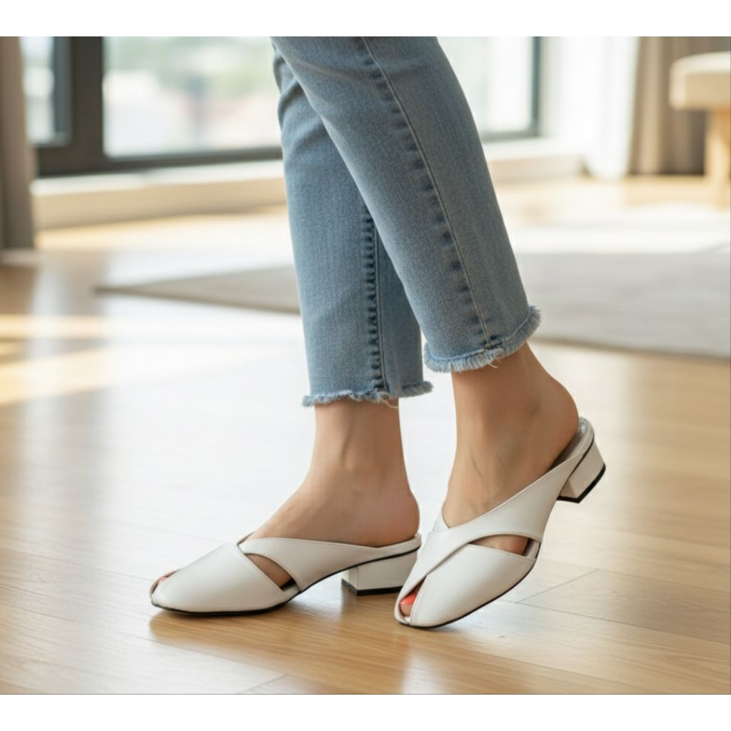 BERELLY ZHEVIRA BL 009 รองเท้าแตะผู้หญิง 3 ซม.ส้น Mules สีดําทํางานอย่างเป็นทางการ Premium Pantogel 