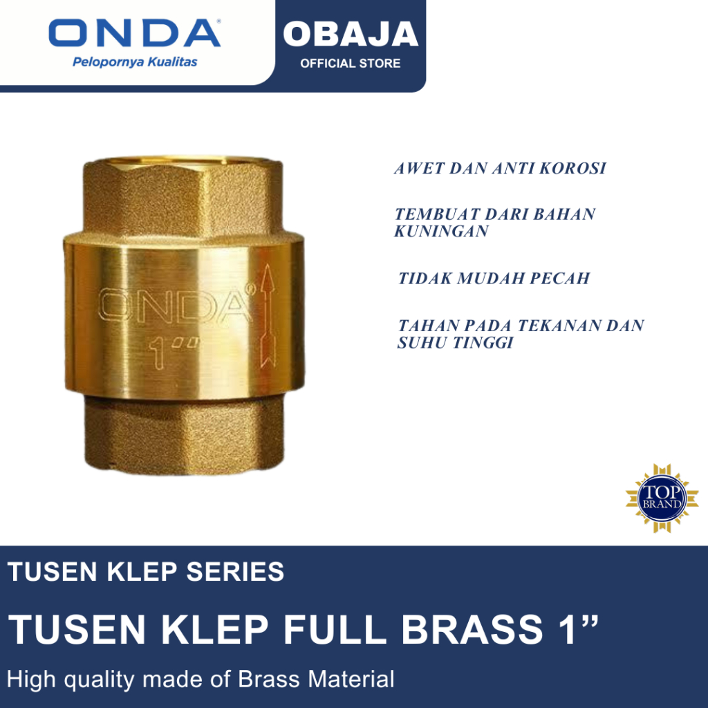 วาล์ว Onda Tusen 1" ทองเหลืองเต็ม / วาล์ว Tusen ทองเหลืองเต็ม Onda / ฟุตวาล์ว Onda 1"