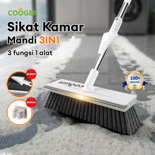 COOGER Sikat Lantai Kamar Mandi 3IN1 Gagang Panjang Sikat Sudut WC Toilet Dengan Wiper Pendorong Air Alat Pembersih Multifungsi