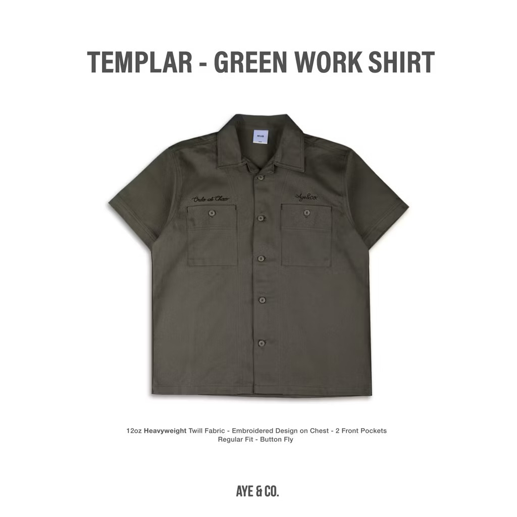 ของแท้ 100% - Aye & Co - เสื้อเชิ้ตทํางานสีเขียวเทมลาร์